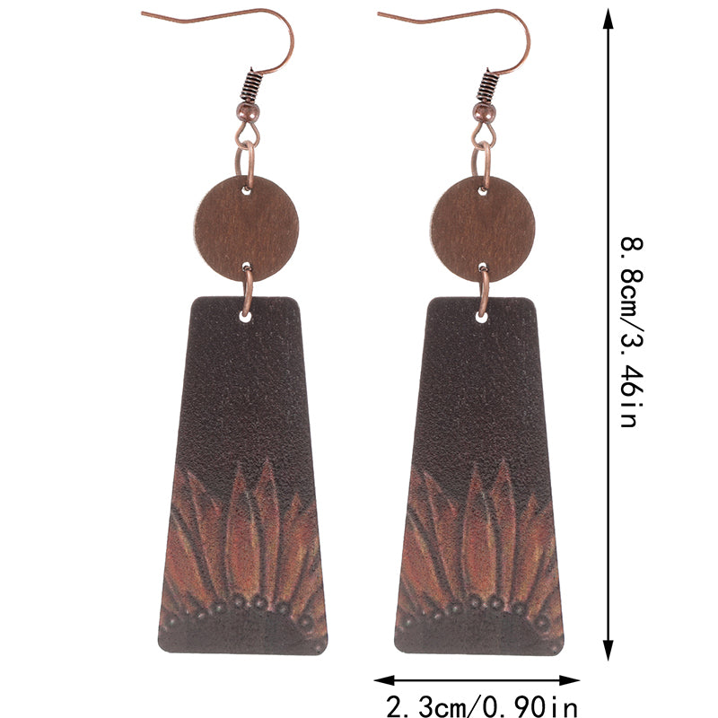 1 Pair Vintage Style Sunflower Wood Drop Earrings