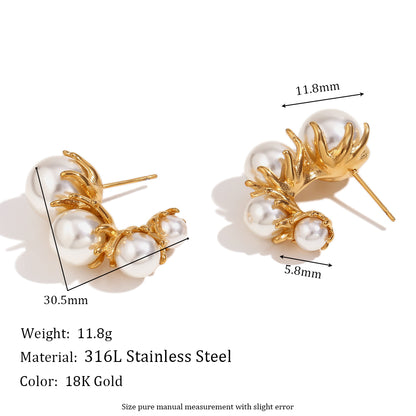 1 Pair Vintage Style Simple Style Classic Style Pearl Plating Stainless Steel 18k Gold Plated Ear Studs