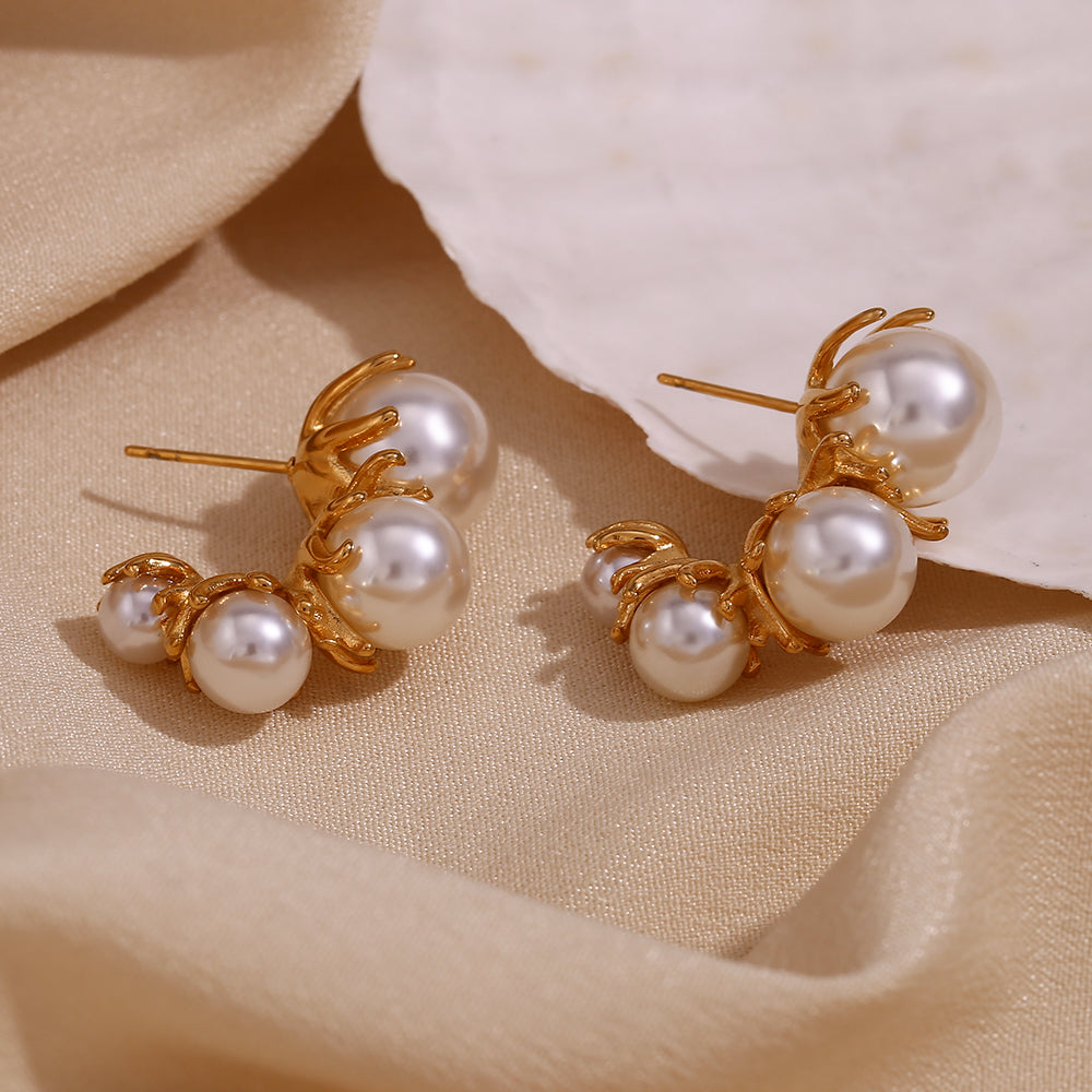 1 Pair Vintage Style Simple Style Classic Style Pearl Plating Stainless Steel 18k Gold Plated Ear Studs