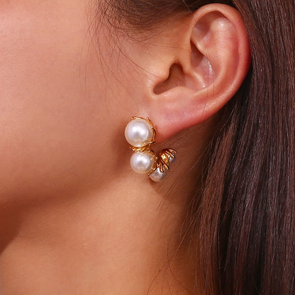 1 Pair Vintage Style Simple Style Classic Style Pearl Plating Stainless Steel 18k Gold Plated Ear Studs