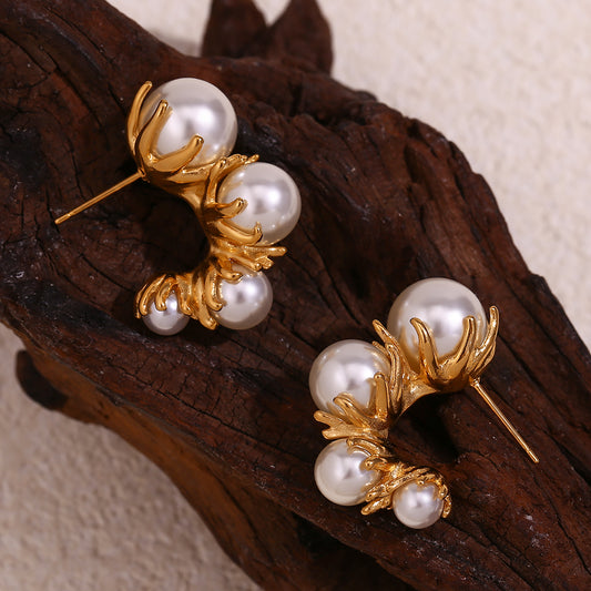 1 Pair Vintage Style Simple Style Classic Style Pearl Plating Stainless Steel 18k Gold Plated Ear Studs