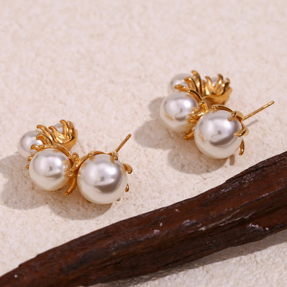 1 Pair Vintage Style Simple Style Classic Style Pearl Plating Stainless Steel 18k Gold Plated Ear Studs