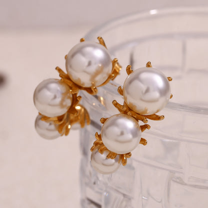 1 Pair Vintage Style Simple Style Classic Style Pearl Plating Stainless Steel 18k Gold Plated Ear Studs