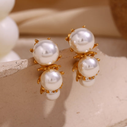 1 Pair Vintage Style Simple Style Classic Style Pearl Plating Stainless Steel 18k Gold Plated Ear Studs