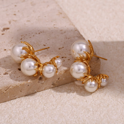 1 Pair Vintage Style Simple Style Classic Style Pearl Plating Stainless Steel 18k Gold Plated Ear Studs