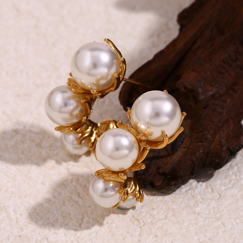 1 Pair Vintage Style Simple Style Classic Style Pearl Plating Stainless Steel 18k Gold Plated Ear Studs