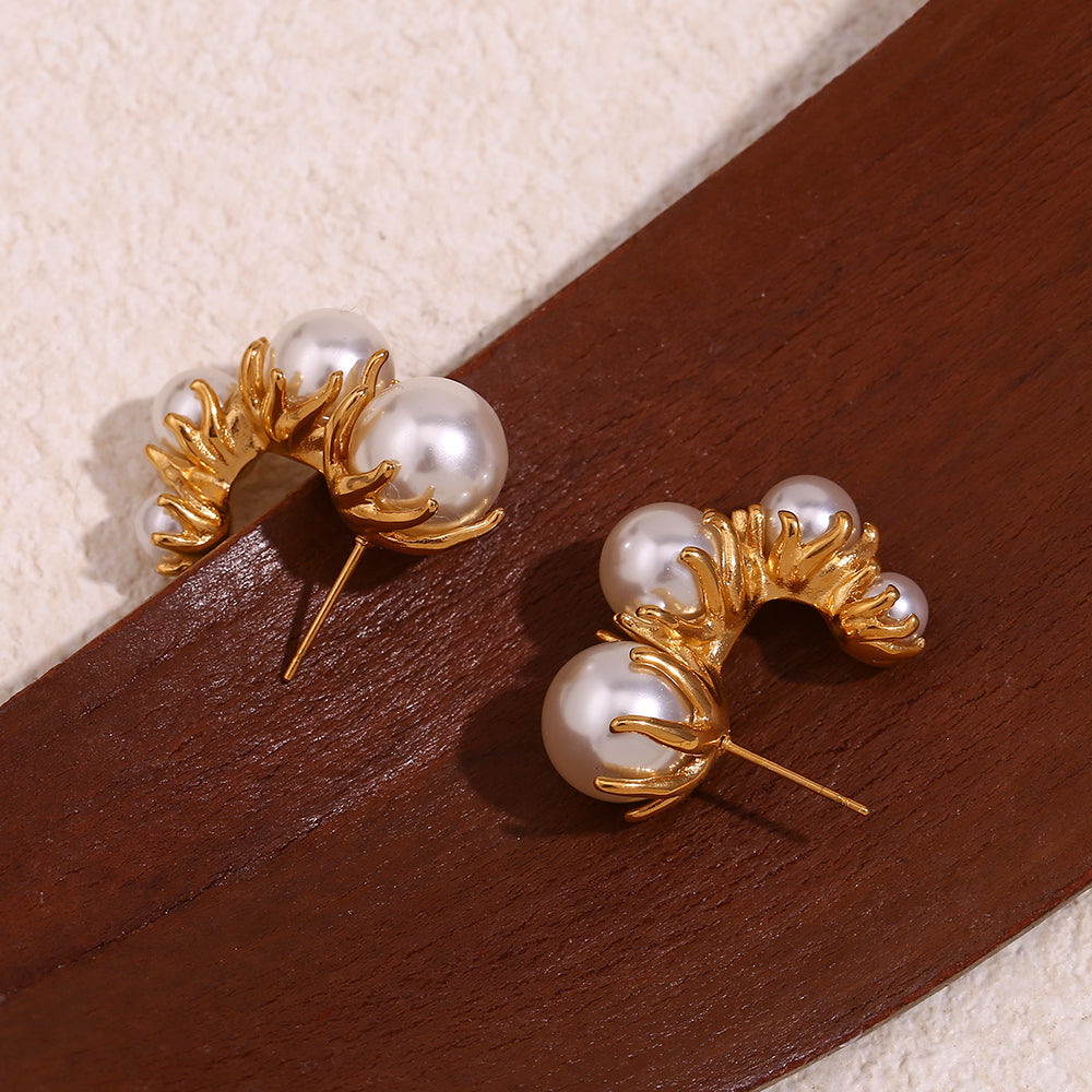 1 Pair Vintage Style Simple Style Classic Style Pearl Plating Stainless Steel 18k Gold Plated Ear Studs