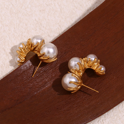 1 Pair Vintage Style Simple Style Classic Style Pearl Plating Stainless Steel 18k Gold Plated Ear Studs