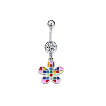 1 Piece Belly Rings Sexy Heart Shape Flower Butterfly Stainless Steel Enamel Plating Inlay Rhinestones Belly Ring