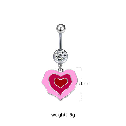 1 Piece Belly Rings Sexy Heart Shape Flower Butterfly Stainless Steel Enamel Plating Inlay Rhinestones Belly Ring