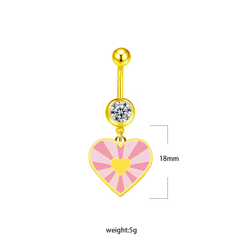 1 Piece Belly Rings Sexy Heart Shape Flower Butterfly Stainless Steel Enamel Plating Inlay Rhinestones Belly Ring