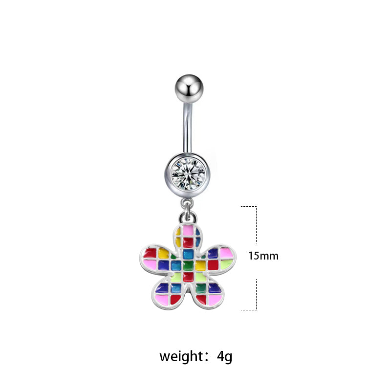 1 Piece Belly Rings Sexy Heart Shape Flower Butterfly Stainless Steel Enamel Plating Inlay Rhinestones Belly Ring