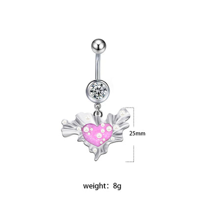 1 Piece Belly Rings Sexy Heart Shape Flower Butterfly Stainless Steel Enamel Plating Inlay Rhinestones Belly Ring