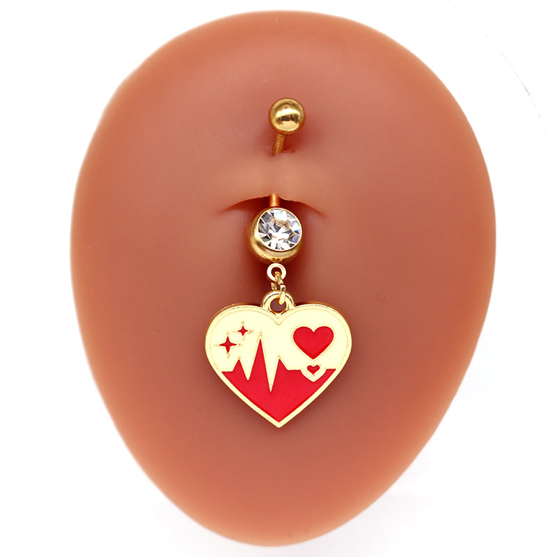 1 Piece Belly Rings Sexy Heart Shape Flower Butterfly Stainless Steel Enamel Plating Inlay Rhinestones Belly Ring