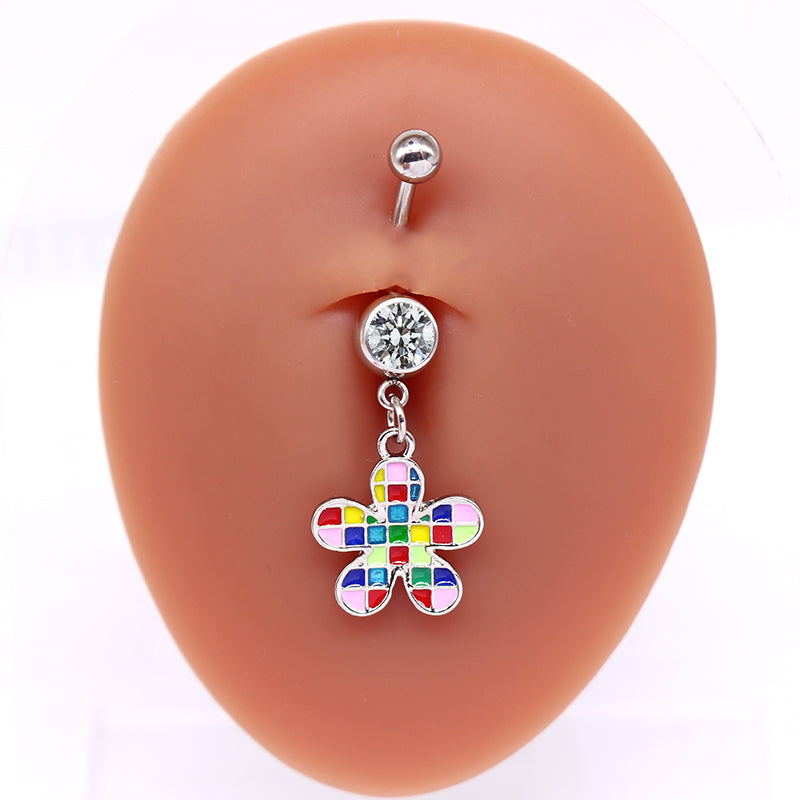1 Piece Belly Rings Sexy Heart Shape Flower Butterfly Stainless Steel Enamel Plating Inlay Rhinestones Belly Ring