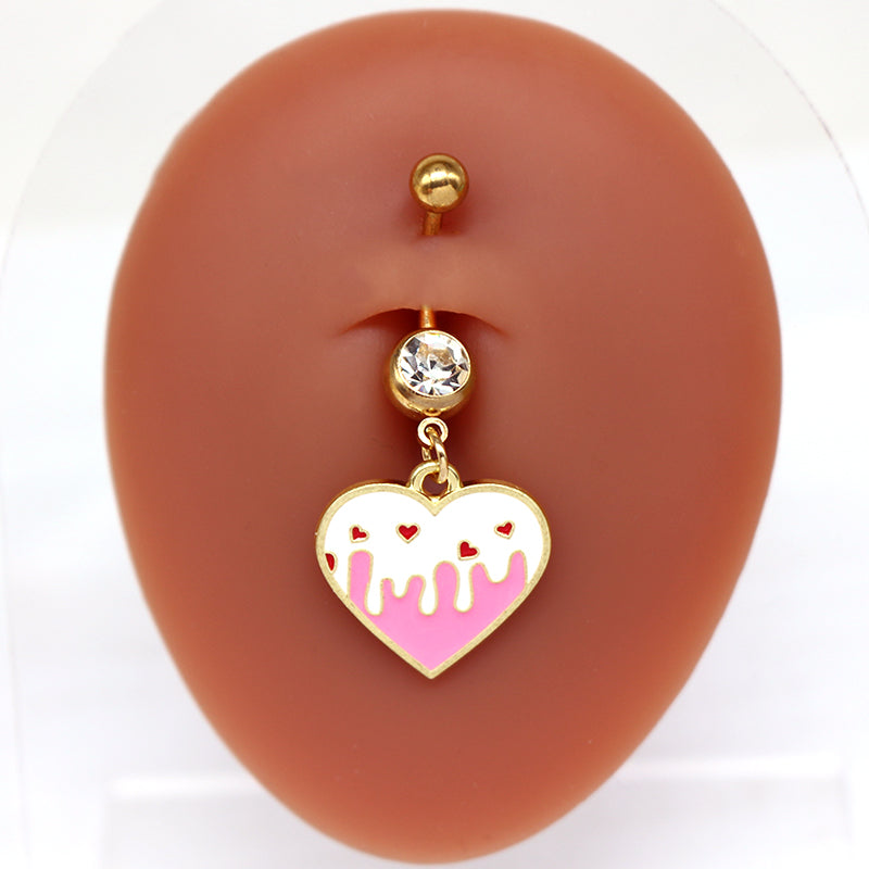 1 Piece Belly Rings Sexy Heart Shape Flower Butterfly Stainless Steel Enamel Plating Inlay Rhinestones Belly Ring