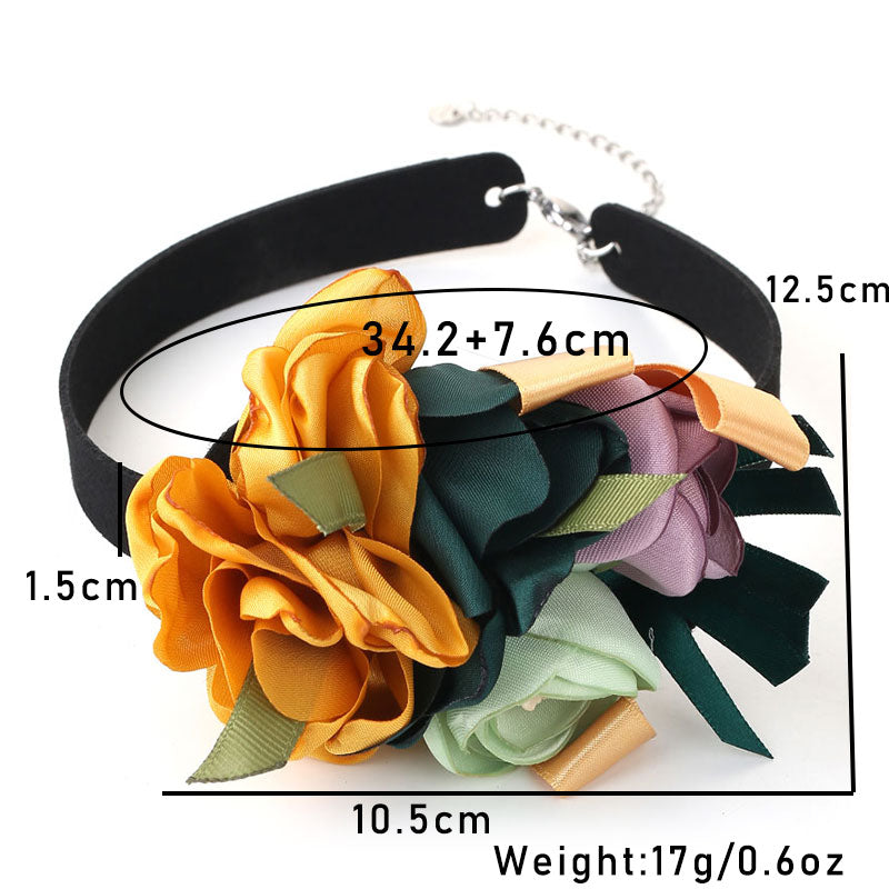 Romantic Sweet Flower Stainless Steel Cloth Velvet Handmade Women's Choker