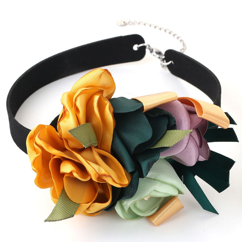 Romantic Sweet Flower Stainless Steel Cloth Velvet Handmade Women's Choker