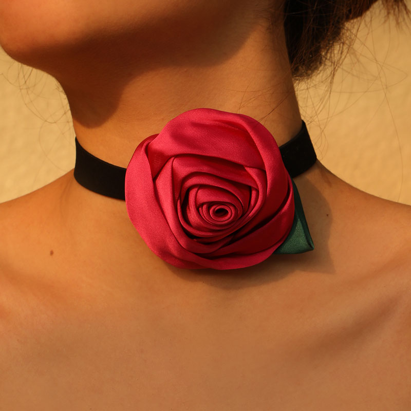 Romantic Sweet Commute Rose Stainless Steel Cloth Velvet Handmade Women's Choker