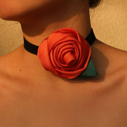 Romantic Sweet Commute Rose Stainless Steel Cloth Velvet Handmade Women's Choker