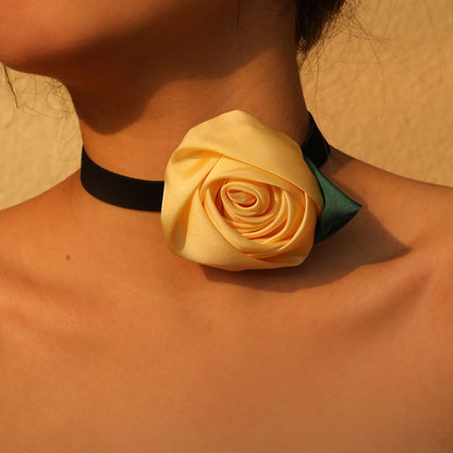 Romantic Sweet Commute Rose Stainless Steel Cloth Velvet Handmade Women's Choker