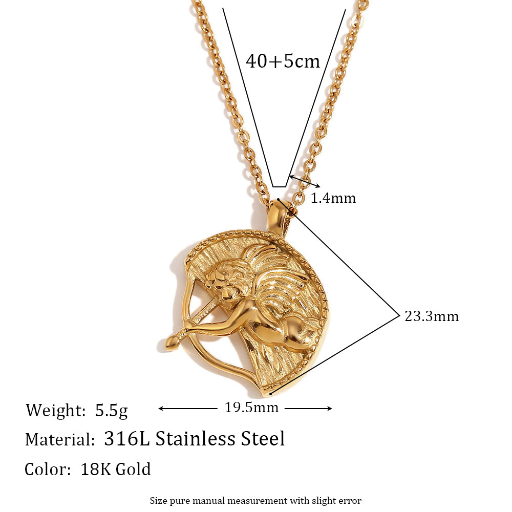 Classic Style Angel Stainless Steel Plating 18k Gold Plated Pendant Necklace