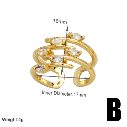 Simple Style Tortoise Animal Copper Plating Inlay Zircon 18k Gold Plated Open Rings