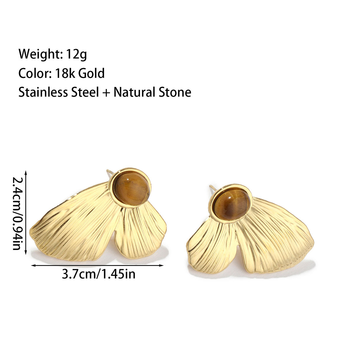 1 Pair Simple Style Butterfly Plating Titanium Steel Natural Stone 18k Gold Plated Ear Studs