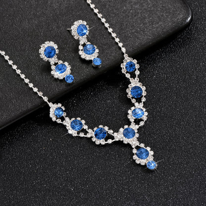 Fashion New Bridal Ornament Diamond Double-layer Horse Eye Necklace Earrings Wedding Set