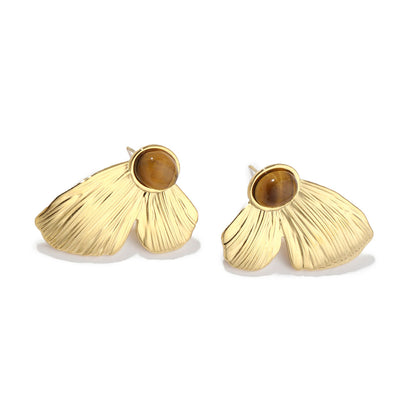 1 Pair Simple Style Butterfly Plating Titanium Steel Natural Stone 18k Gold Plated Ear Studs