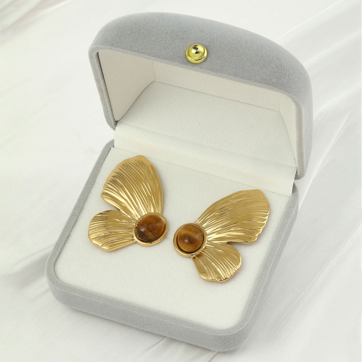 1 Pair Simple Style Butterfly Plating Titanium Steel Natural Stone 18k Gold Plated Ear Studs