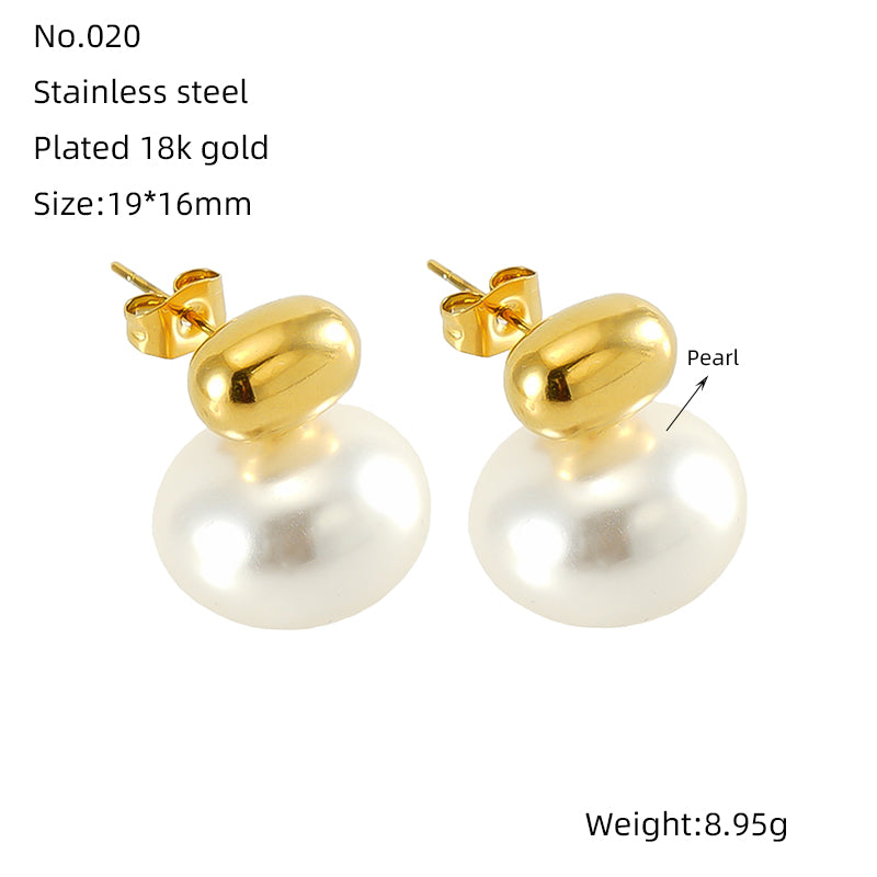 1 Piece Cute Queen Bridal Solid Color Plating Inlay Stainless Steel Pearl 18k Gold Plated Ear Studs