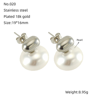 1 Piece Cute Queen Bridal Solid Color Plating Inlay Stainless Steel Pearl 18k Gold Plated Ear Studs