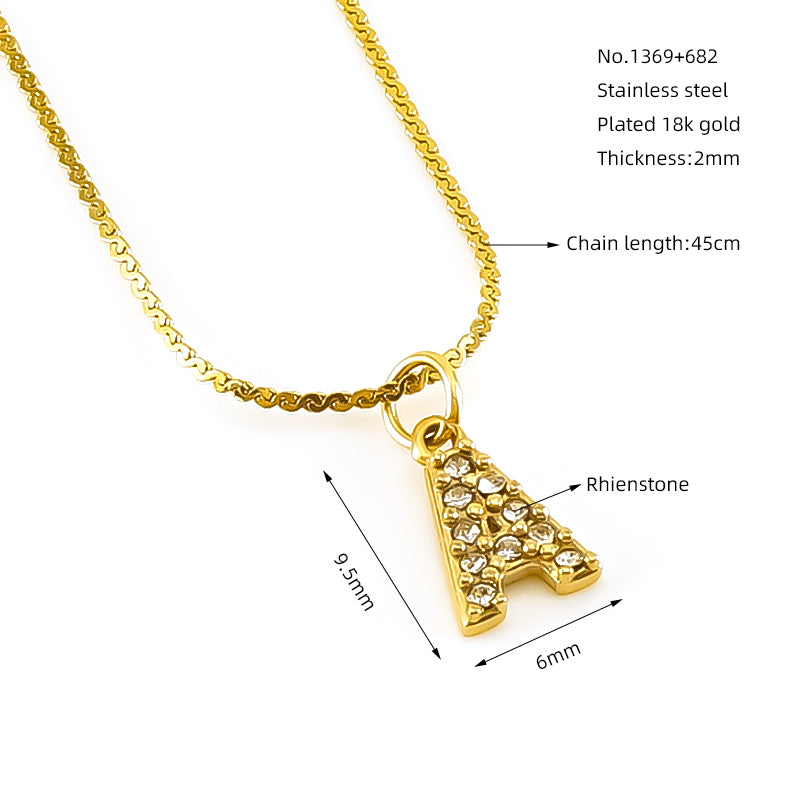 304 Stainless Steel 18K Gold Plated Simple Style Plating Letter Rhinestones Pendant Necklace