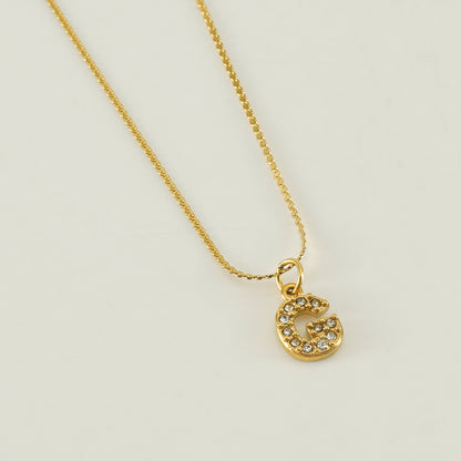 304 Stainless Steel 18K Gold Plated Simple Style Plating Letter Rhinestones Pendant Necklace