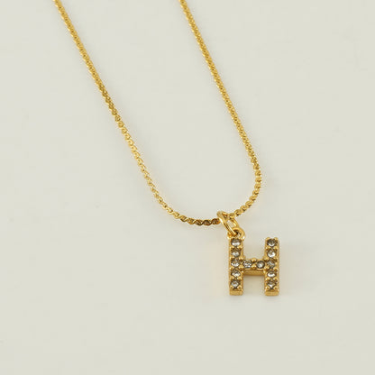 304 Stainless Steel 18K Gold Plated Simple Style Plating Letter Rhinestones Pendant Necklace