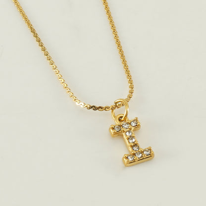 304 Stainless Steel 18K Gold Plated Simple Style Plating Letter Rhinestones Pendant Necklace