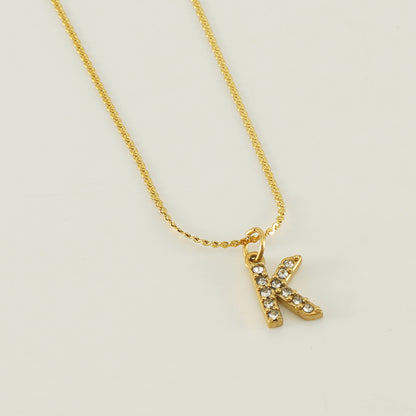 304 Stainless Steel 18K Gold Plated Simple Style Plating Letter Rhinestones Pendant Necklace