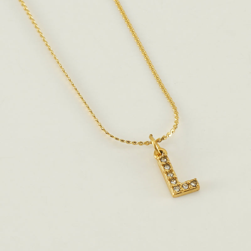 304 Stainless Steel 18K Gold Plated Simple Style Plating Letter Rhinestones Pendant Necklace