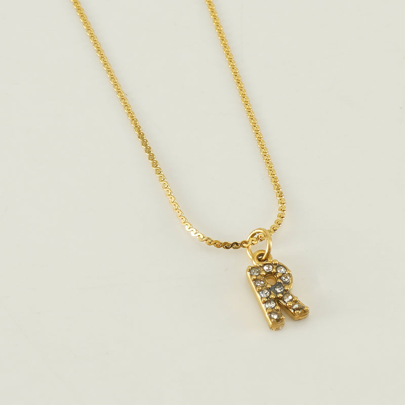 304 Stainless Steel 18K Gold Plated Simple Style Plating Letter Rhinestones Pendant Necklace