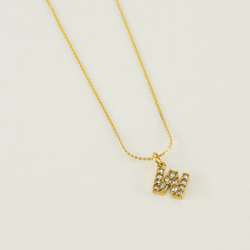 304 Stainless Steel 18K Gold Plated Simple Style Plating Letter Rhinestones Pendant Necklace