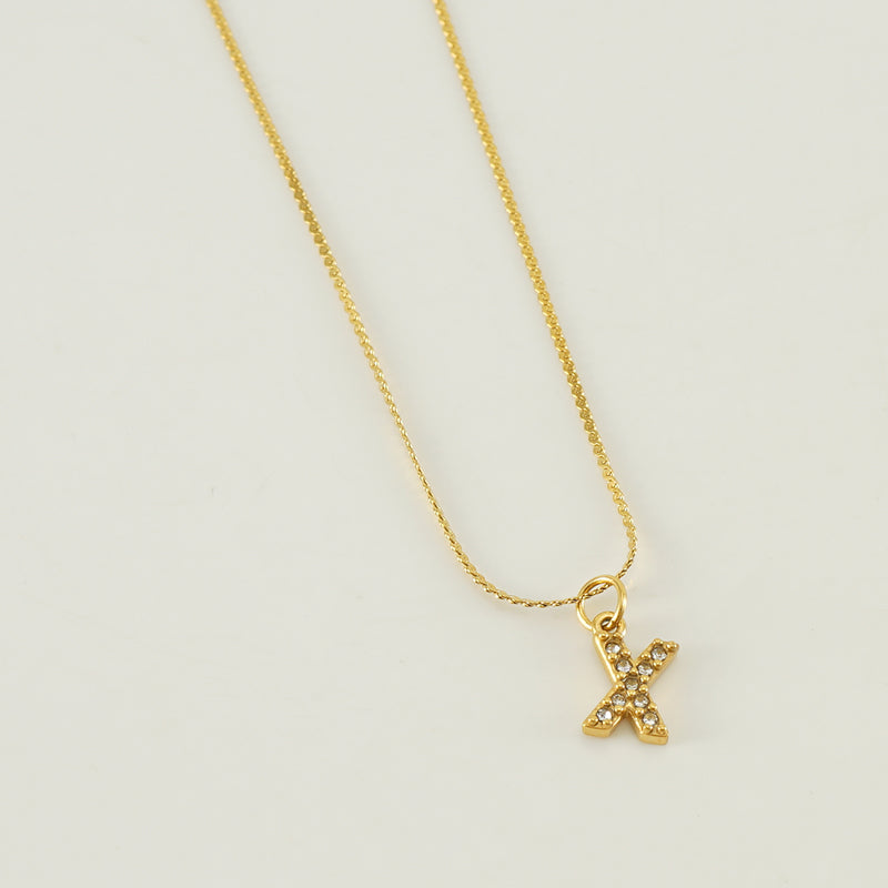 304 Stainless Steel 18K Gold Plated Simple Style Plating Letter Rhinestones Pendant Necklace