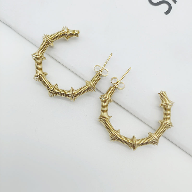 1 Pair Retro Geometric Bamboo Plating Titanium Steel 18k Gold Plated Earrings