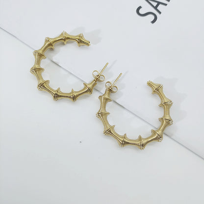 1 Pair Retro Geometric Bamboo Plating Titanium Steel 18k Gold Plated Earrings