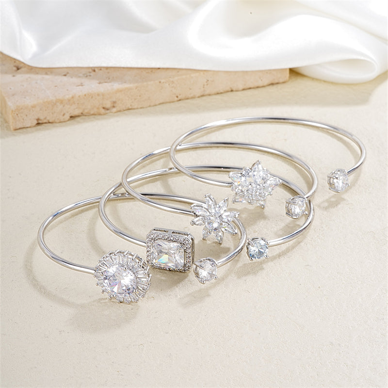 Casual Simple Style Classic Style Geometric Heart Shape Flower Copper Zircon Silver Plated Bangle