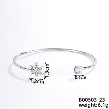 Casual Simple Style Classic Style Geometric Heart Shape Flower Copper Zircon Silver Plated Bangle