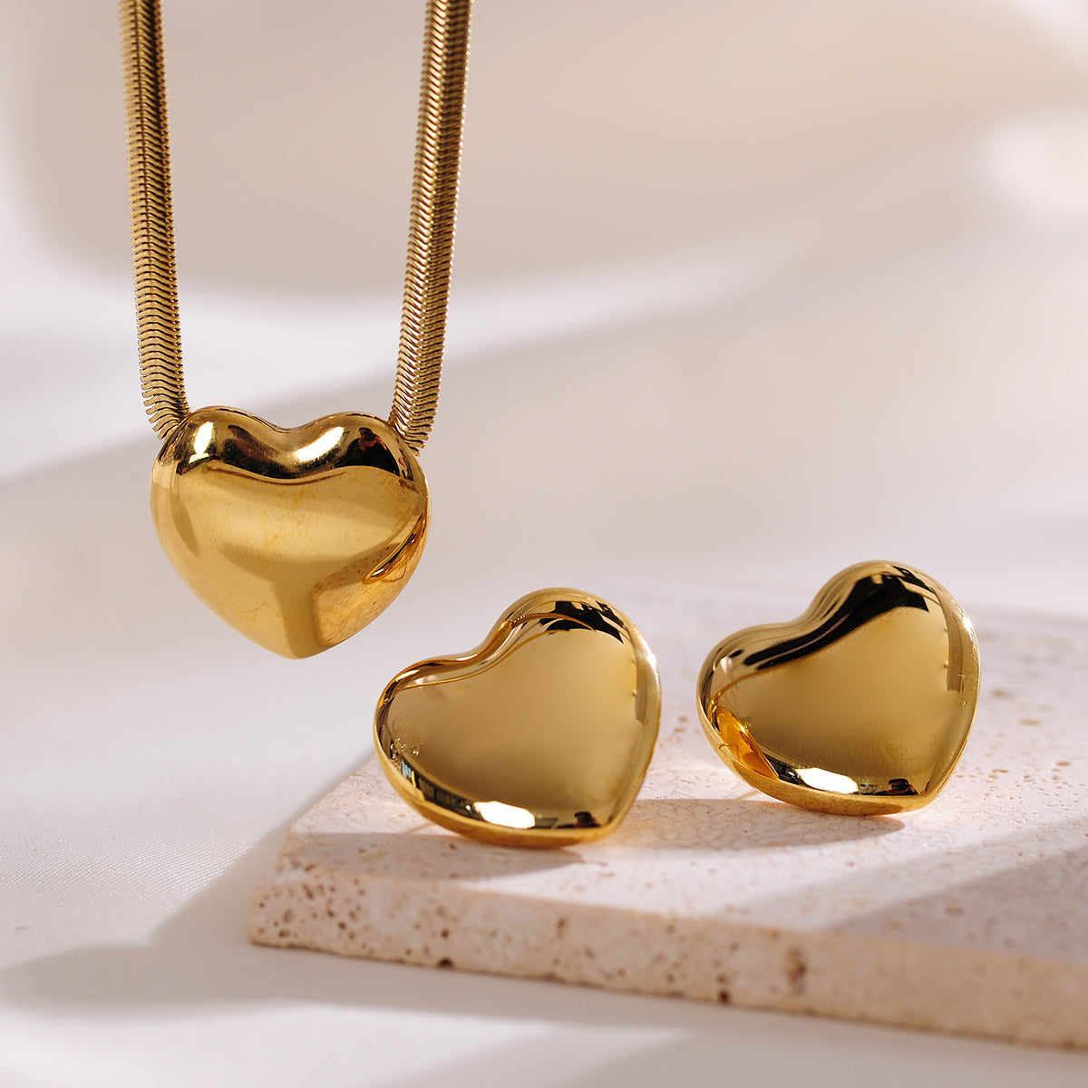 Elegant Simple Style Heart Shape Stainless Steel Plating 18k Gold Plated Earrings Necklace