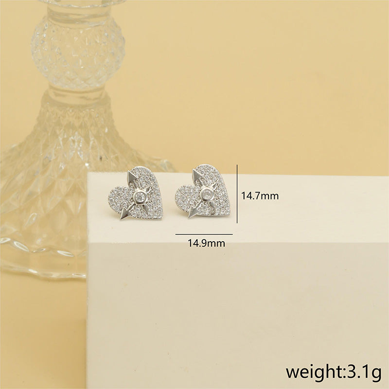 1 Pair Sweet Heart Shape Plating Inlay Copper Zircon White Gold Plated Ear Studs