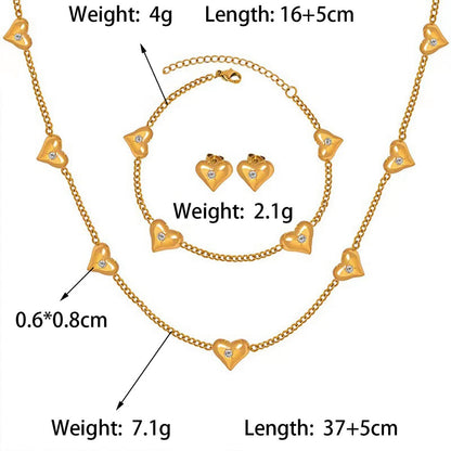 Ig Style Vintage Style Simple Style Heart Shape Titanium Steel Polishing Plating Inlay Zircon 18k Gold Plated Bracelets Earrings Necklace