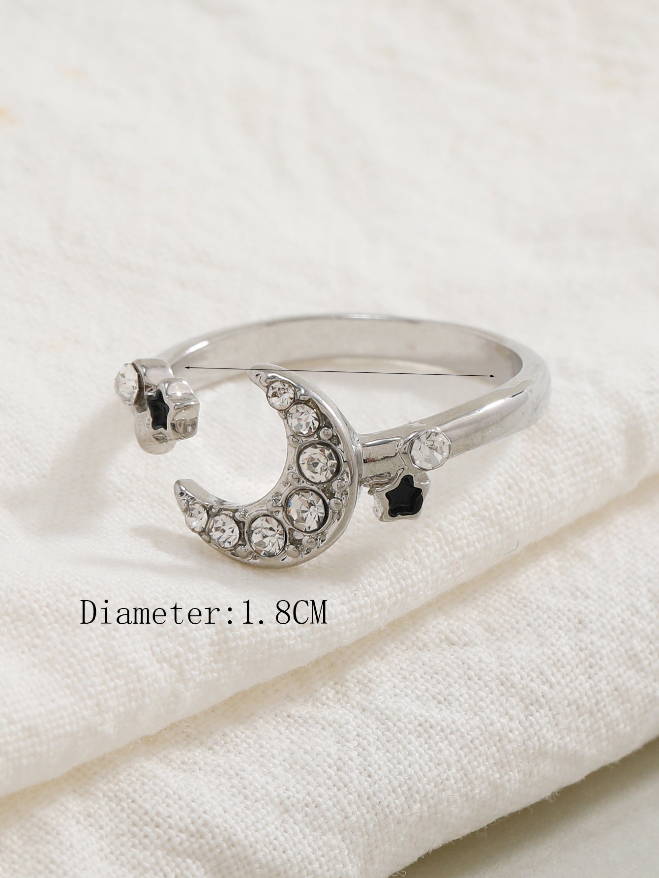 Elegant Cute Moon Alloy Asymmetrical Rhinestones Pearl Silver Plated Unisex Open Rings